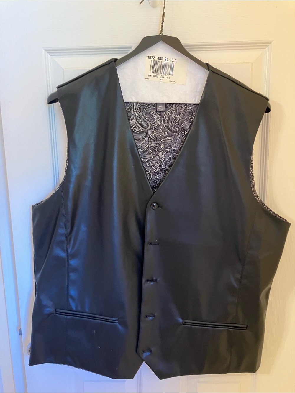 Black Faux Leather Men's Vest with Paisley Lining